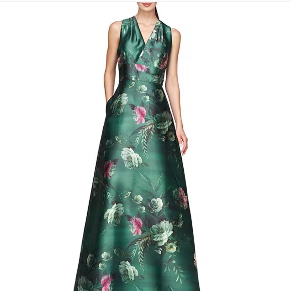 Kay Unger Emerald Green Floral Maxi Dress